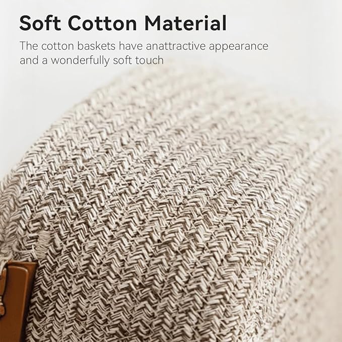 Small Cotton Woven Basket with PU Leather Handle, Baby Kids Clothes Toys Candy - Image 2