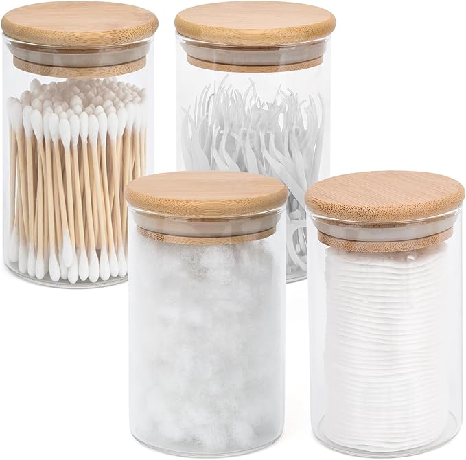 4 Pack Glass Qtip Holder Dispenser Set by BKYFPQ