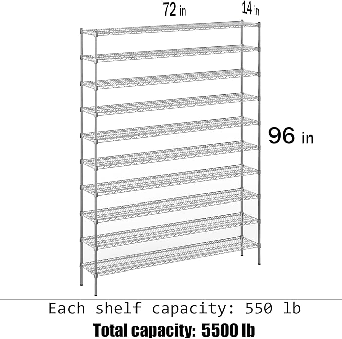 14" Deep x 72" Wide x 96" Height Wire Shelving Kit | 10-Tier | NSF Commercial - Image 3