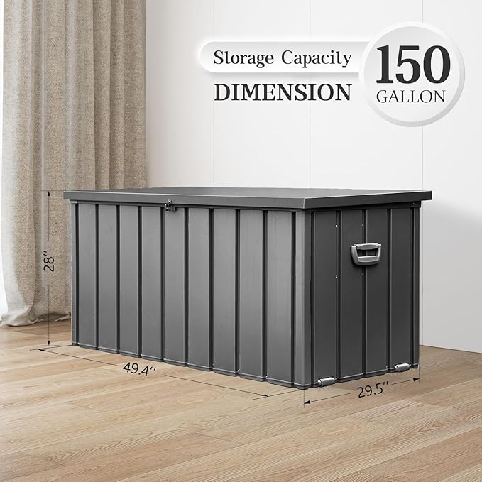 Domi 150 Gallon Deck Box, Metal Outdoor Storage Box - Image 4
