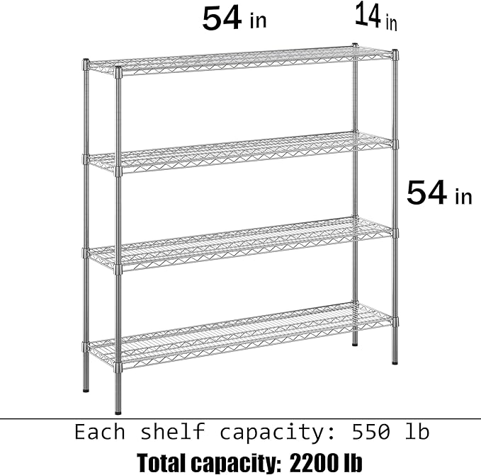 14" Deep x 54" Wide x 54" Height Wire Shelving Kit | 4-Tier | NSF Commercial - Image 3
