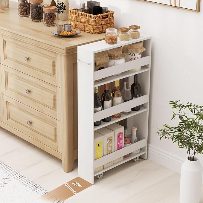 Slim Rolling Storage Cart, 4 Tier Narrow Kitchen Cart - Image 3