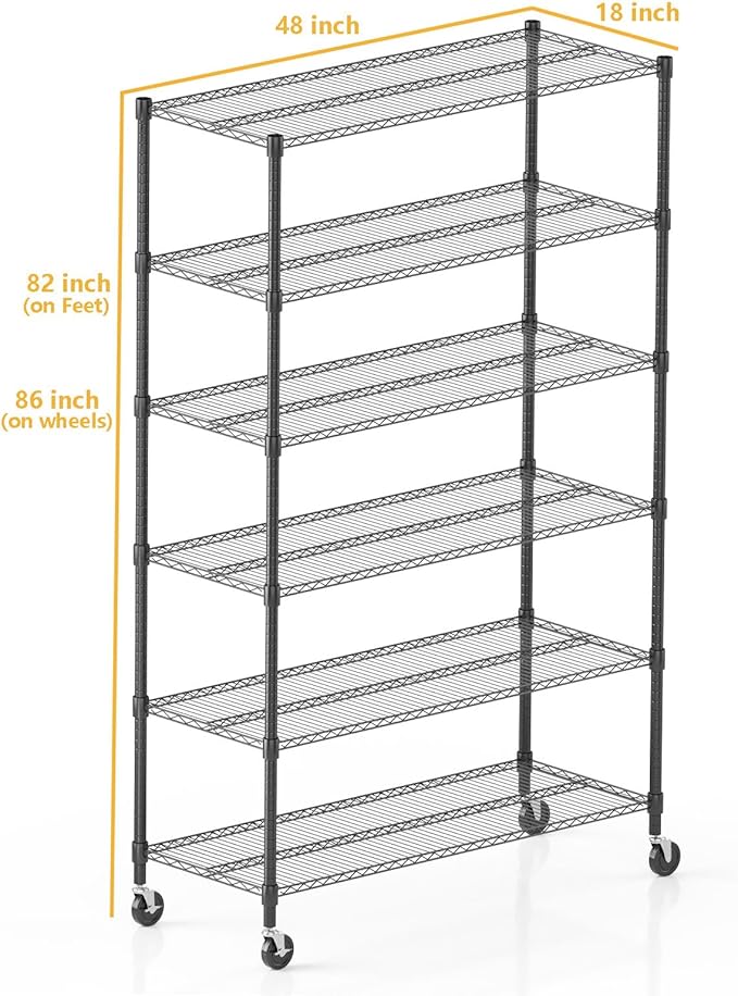 Himimi 82" H Storage Shelves 6 Tier Metal Shelving Adjustable Wire Shelf - Image 3