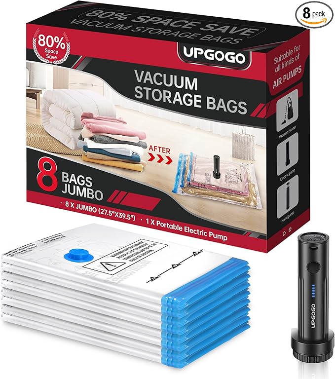 8 Pack Jumbo Vacuum Storage Bags by UPGOGO