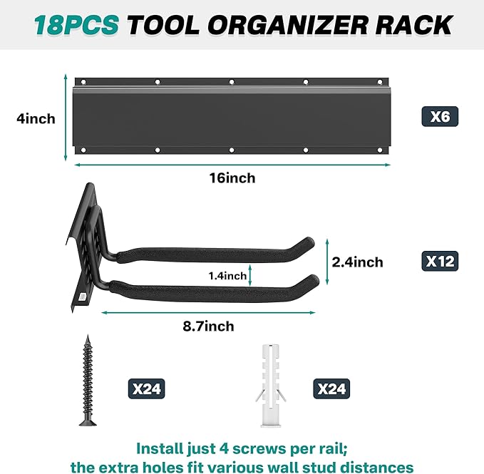 EVERHANGER Garage Tool Storage Organizer, Wall Mount Garden Tool Rack - Image 2