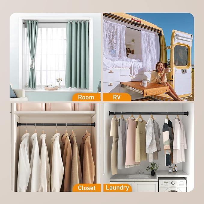 Black Adjustable Closet Rod 18-48 Inches, Heavy Duty Metal Clothes Hanging Rod - Image 5