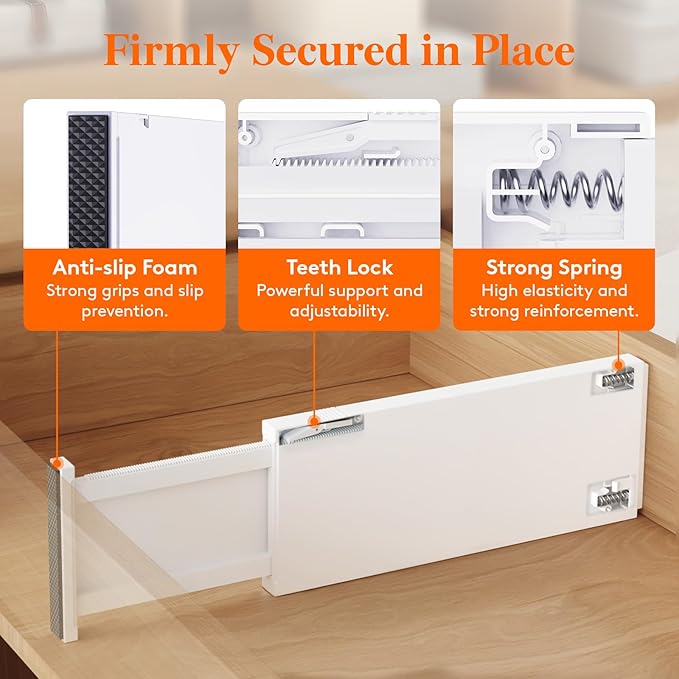 Lifewit 8 Pack Drawer Dividers 5" High, 13.5-22" Adjustable Clothes Organizers - Image 3