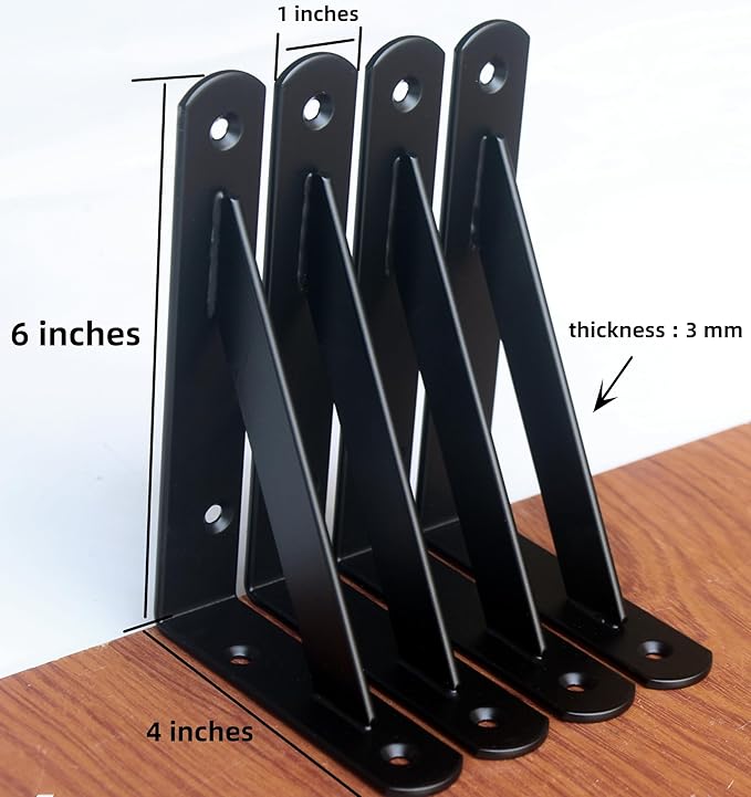 4 Pack L6 x H 4" Black Heavy Duty Shelf Brackets - Image 2