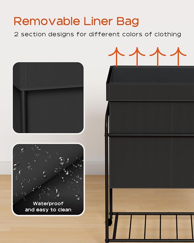 Laundry Basket with Wheels, Rolling Laundry Hamper, Laundry Sorter with - Image 5