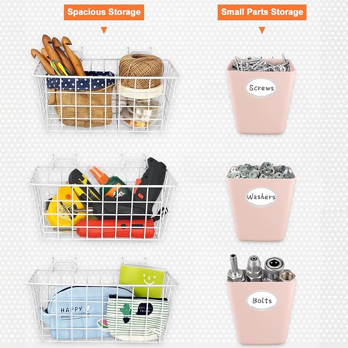 Pegboard Basket Organizers, Peg Board Large Baskets Hooks Bins Cups Tool - Image 2