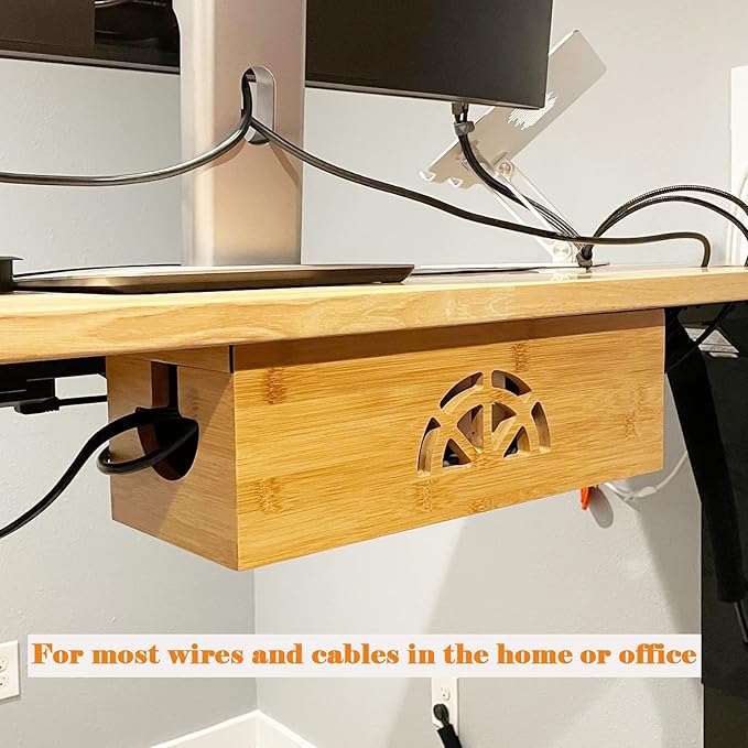 Cable Management Box, Cord Organizer Box, Bamboo Cable Organizer Box - Image 5