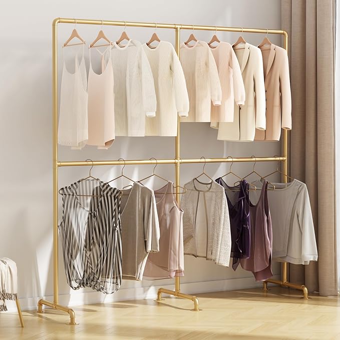 Industrial Pipe Clothing Rack, Double Rod Clothes Rack by FONECHIN
