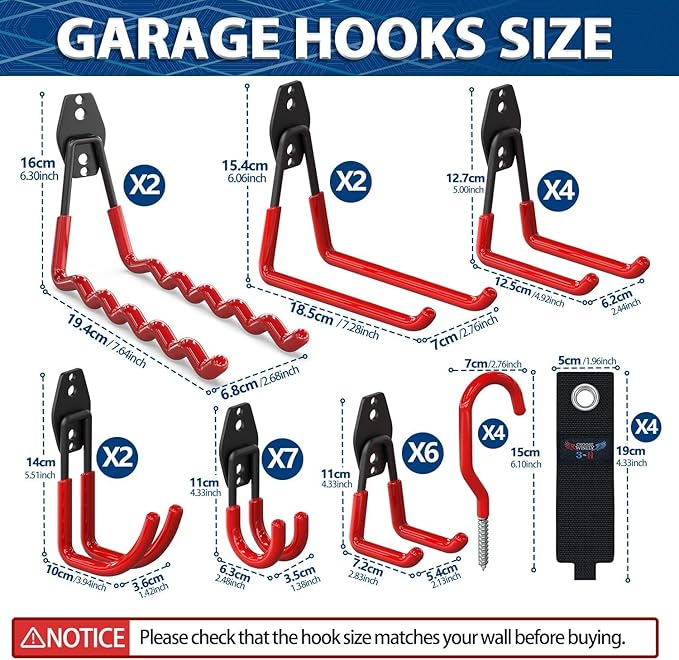 3-H Garage Wall Hooks 45 Pack, Garage Hooks Heavy Duty - Image 2