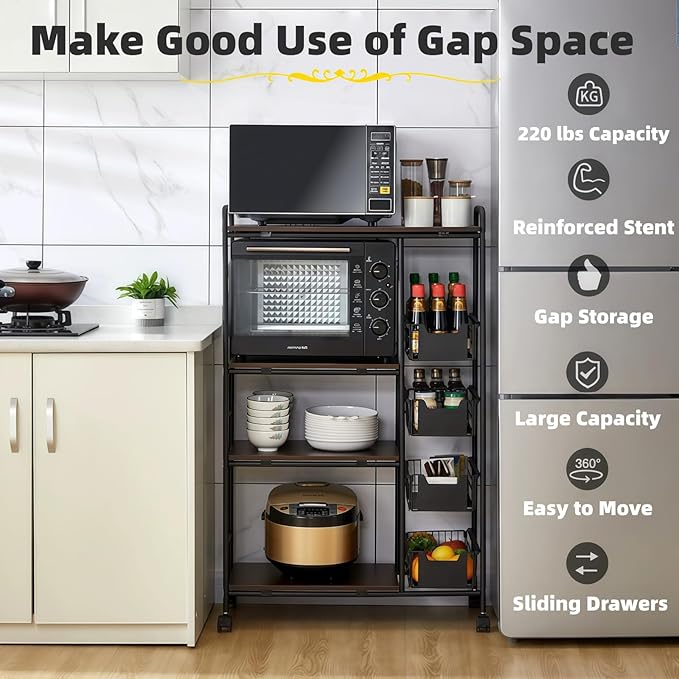 5-Tier Kitchen Carts on Wheels - Image 2