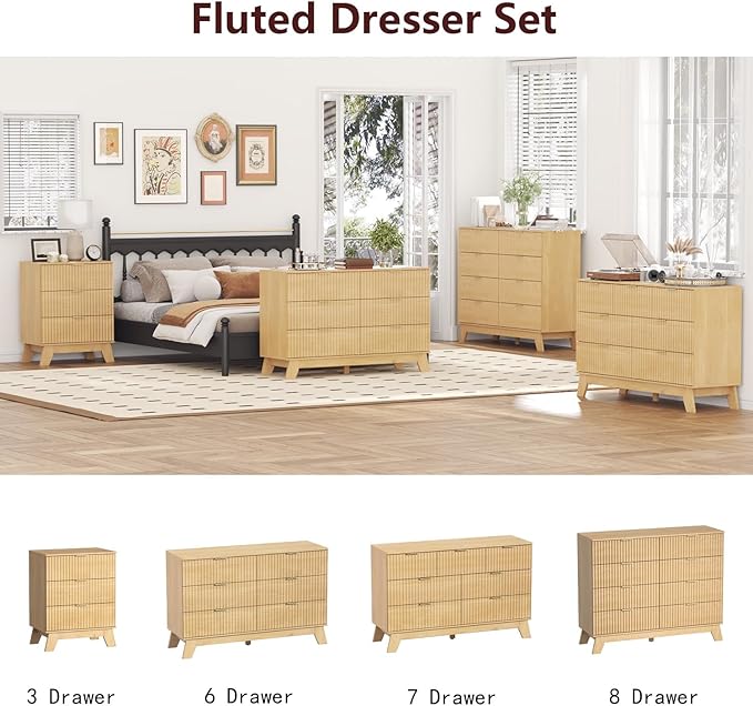 Fluted Dresser for Bedroom, 3 Drawer Dresser for Closet, Storage Cabinet and - Image 8