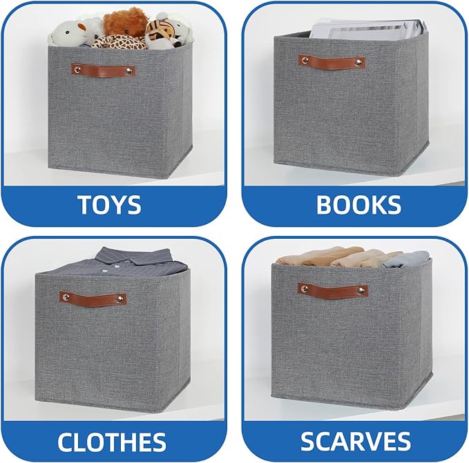 Temary 12x12 Storage Cube Bins 4 Pack Fabric Storage Cubes Storage Bins - Image 4