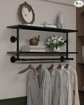 Black Clothes Rack 42in, 2-Tier Wall Mounted Garment Rack by INDUSTRIALSHELVESDESIGN