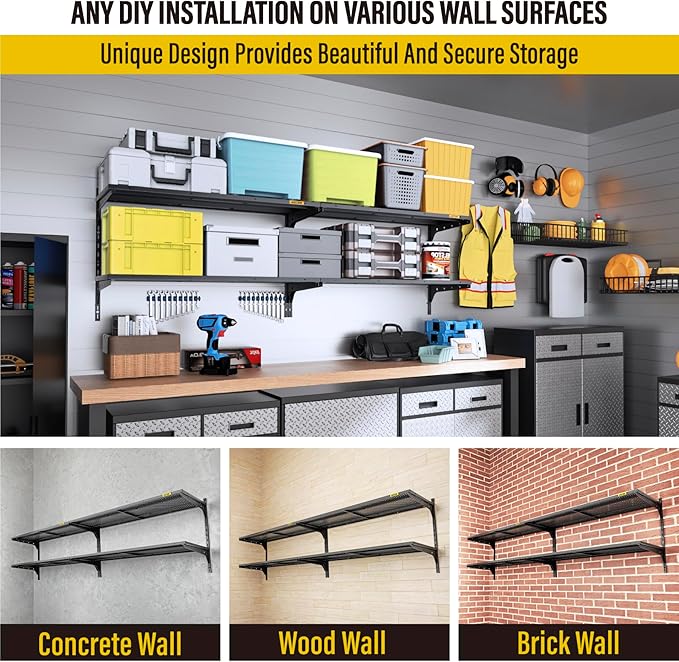 2-Pack 2 Tier 1.3x4ft Garage Shelving Wall Mounted, 520lbs Load - Image 7