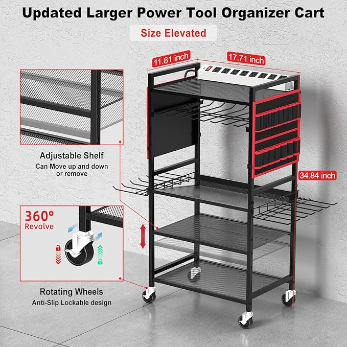 JUNNUJ Garage Large Power Tool Organizer Cart - Image 5