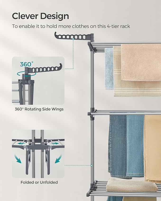 SONGMICS Clothes Drying Rack Stand 4-Tier, Foldable Laundry Drying Rack - Image 6