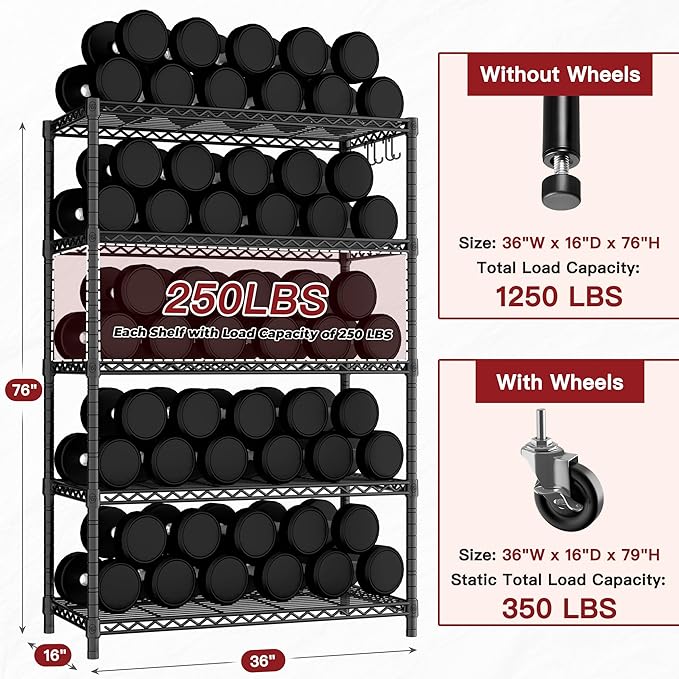 PrimeZone 3 Packs 36" W x 16" D x 79" H Wire Storage Shelves - Image 3