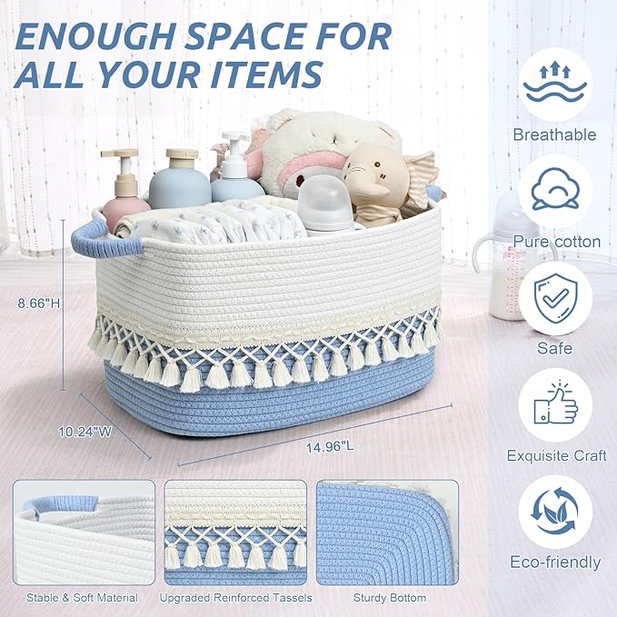 3 Pack Storage Basket for Shelves, Boho Cotton Rope Storage Bins - Image 4