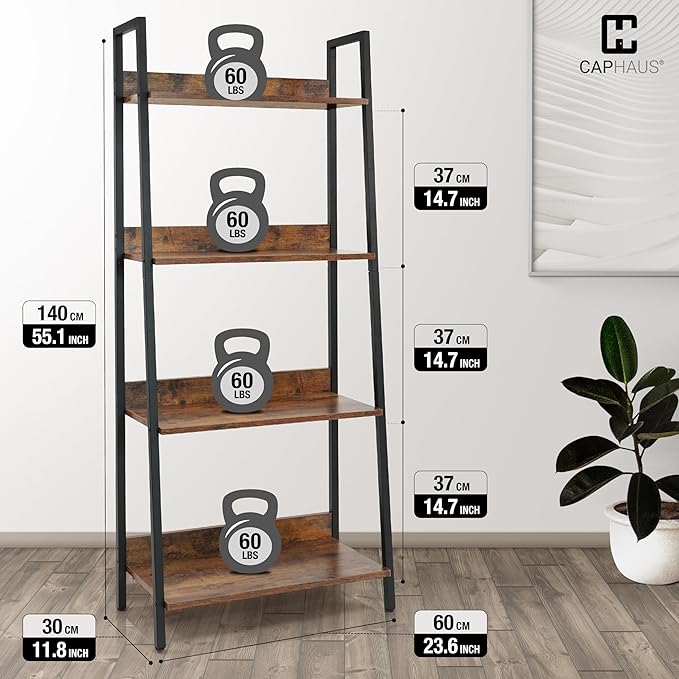 CAPHAUS 4 Tier Ladder Bookshelf, 24 Inch Width Free Standing Shelf, Bookcase - Image 3