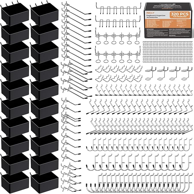 INCLY 320PCS Pegboard Accessories Organizer Kit, Peg Board Hooks Assortment by INCLY
