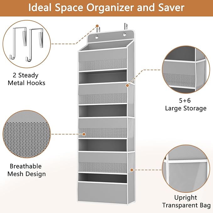 1 Pack 5-Tier Over the Door Organizer, Heavy-Duty Large Deep Pocket Hanging - Image 5