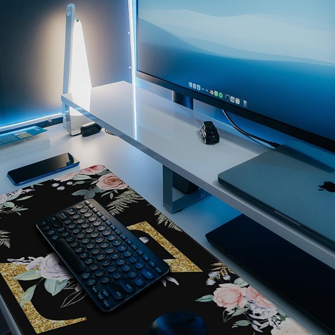 Large Gaming Mouse Pad for Desk, Flower Golden Letters Z Desk Mat, 35.4"x15.7" - Image 6