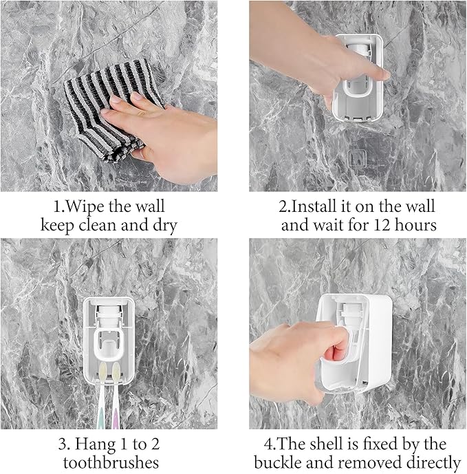 2 Slot Toothbrush Holder and Toothpaste Dispenser Wall Mounted, Automatic - Image 5