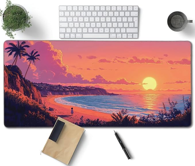 Sunset Beach Large Mouse Pad, Anime Style Gaming Desk Mat, XXL Keyboard Desk by Unknown