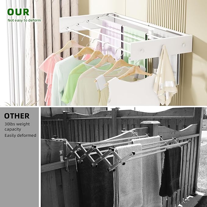 Wall Mounted Drying Rack for Laundry 40'', Folding Drying Rack Clothing Wall - Image 4