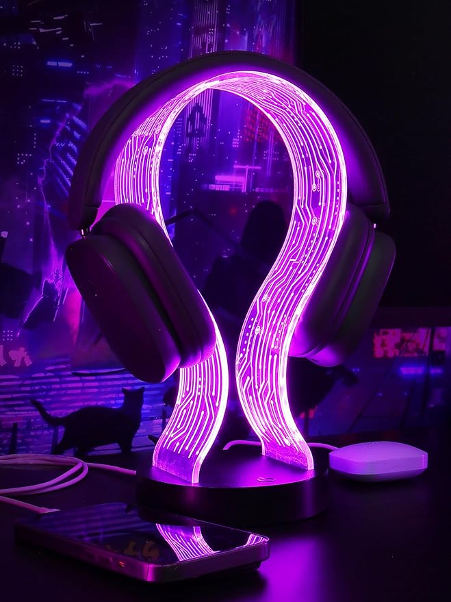 Light Up Headphone Stand with 16 Color Lights, PCB Pattern Acrylic Headset - Image 2