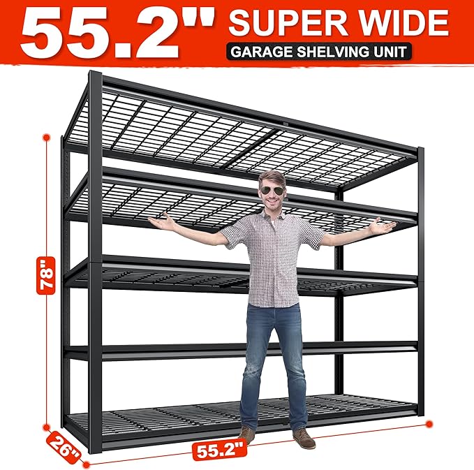 REIBII 78" H Garage Shelving, 5 Tier Storage Shelves Heavy Duty, 3000LBS - Image 2