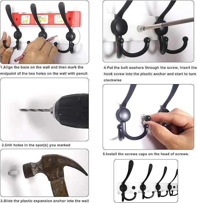 WEBI Coat Rack Wall Mounted, 5 Coat Hooks - Image 4
