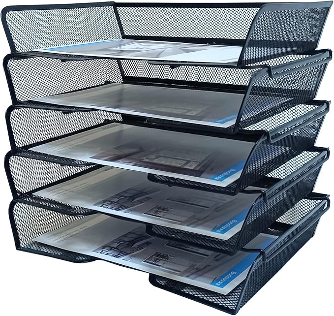 5 Tier Metal Mesh Desk Organizer-Stackable Letter Trays by SETTFRFE