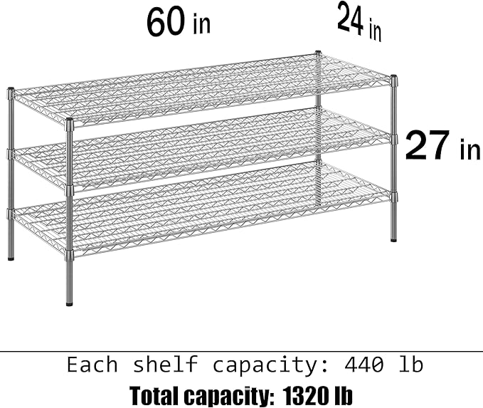 24" Deep x 60" Wide x 27" Height Wire Shelving Kit | 3-Tier | NSF Commercial - Image 3