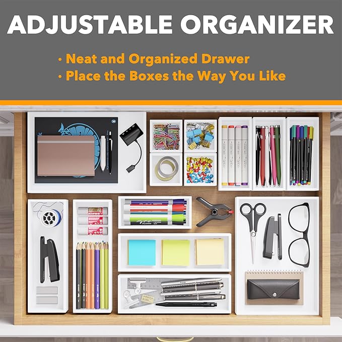 SpaceAid 14-Piece Bamboo Drawer Organizer Storage Boxes Set, Wood Tray Junk - Image 5