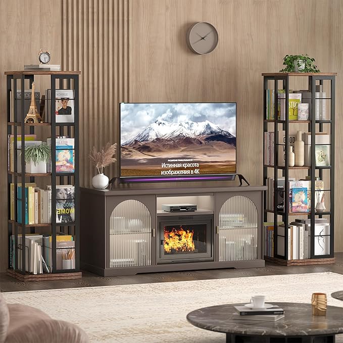 Aheaplus Rotating Bookshelf, Corner Bookshelf, 360 Display Wood Spinning - Image 8