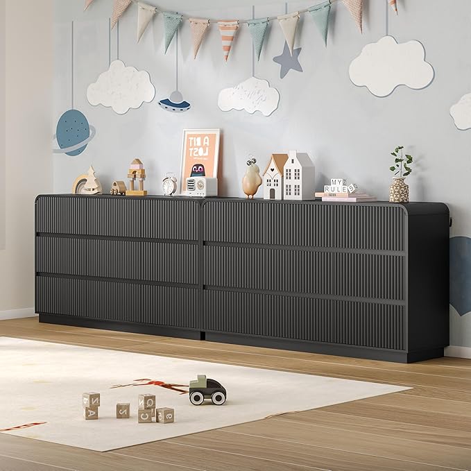 Dresser for Bedroom with 9 Drawers, Fluted Chest of Drawers with Round Curved - Image 6
