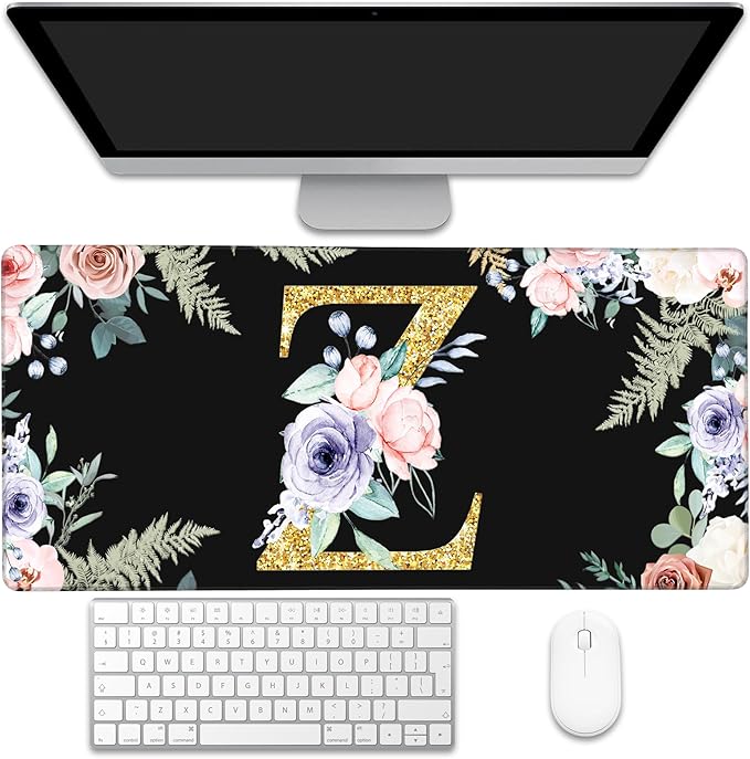 Large Gaming Mouse Pad for Desk, Flower Golden Letters Z Desk Mat, 35.4"x15.7" by KOAIWPAE