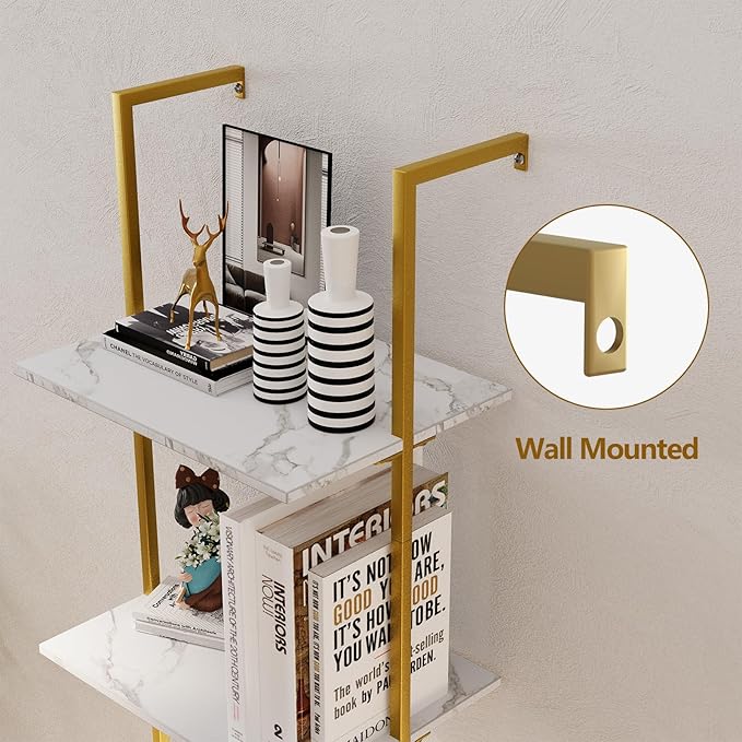 Ladder Shelf 4 Tiers Metal Industrial Bookshelf, Wall Mount Wide Book Case - Image 9