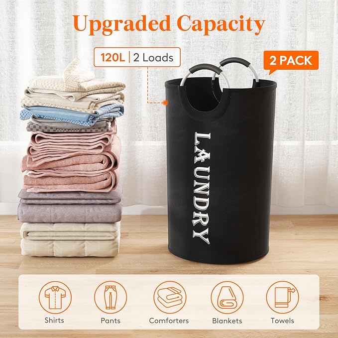 Lifewit 120L 2-Pack Large Laundry Basket, Collapsible Laundry Hamper - Image 4