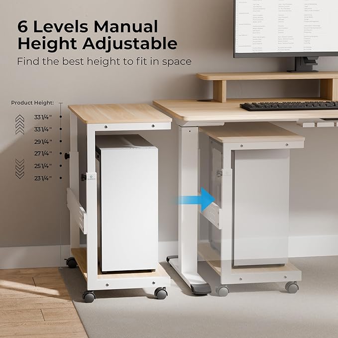 EUREKA ERGONOMIC PC Stand Computer Cart, Height Adjustable Tower Stand 2-Tier - Image 7
