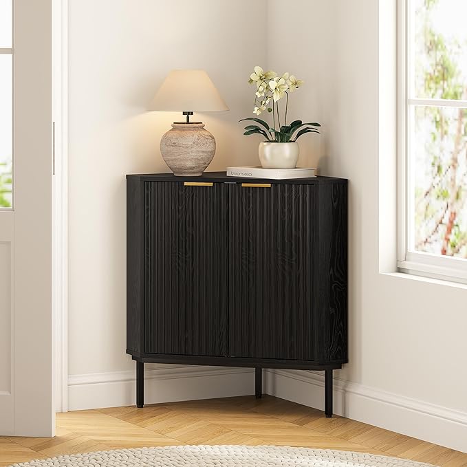 Fluted Corner Cabinet, Modern Small Corner Floor Cabinet - Image 7