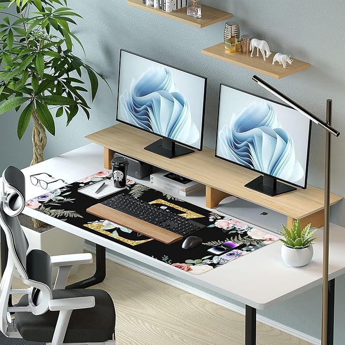 Large Gaming Mouse Pad for Desk, Flower Golden Letters Z Desk Mat, 35.4"x15.7" - Image 7