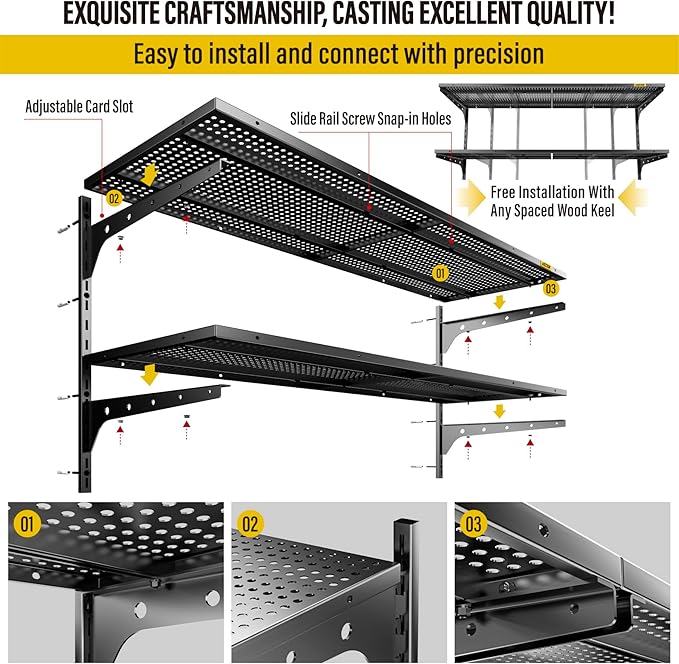 2-Pack 2 Tier 1.3x4ft Garage Shelving Wall Mounted, 520lbs Load - Image 6