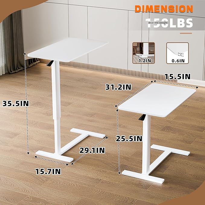 Overbed Bedside Table with Wheels, Adjustable Hospital Over Bed Table, Rolling - Image 7