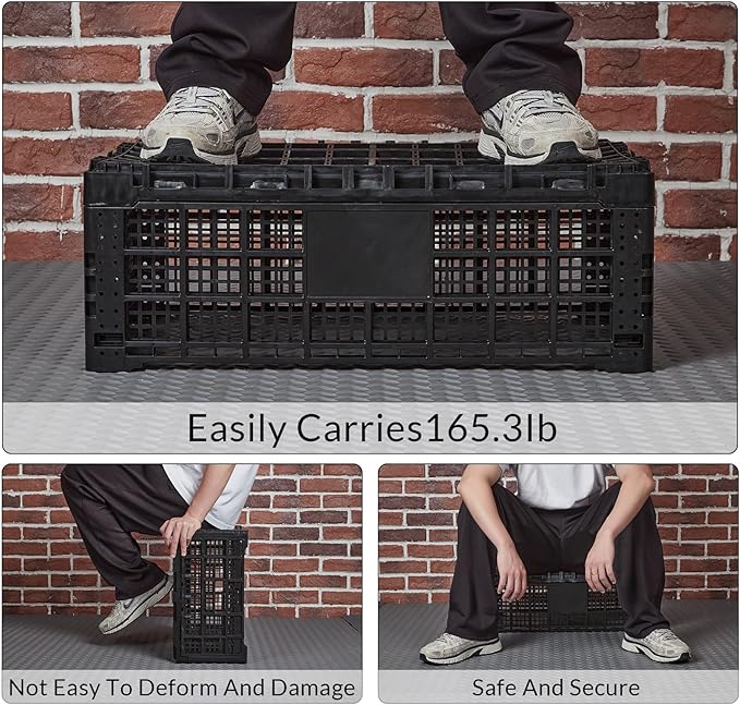 Collapsible Storage Crates, 52 Liter Heavy Duty Foldable Plastic Crates - Image 5